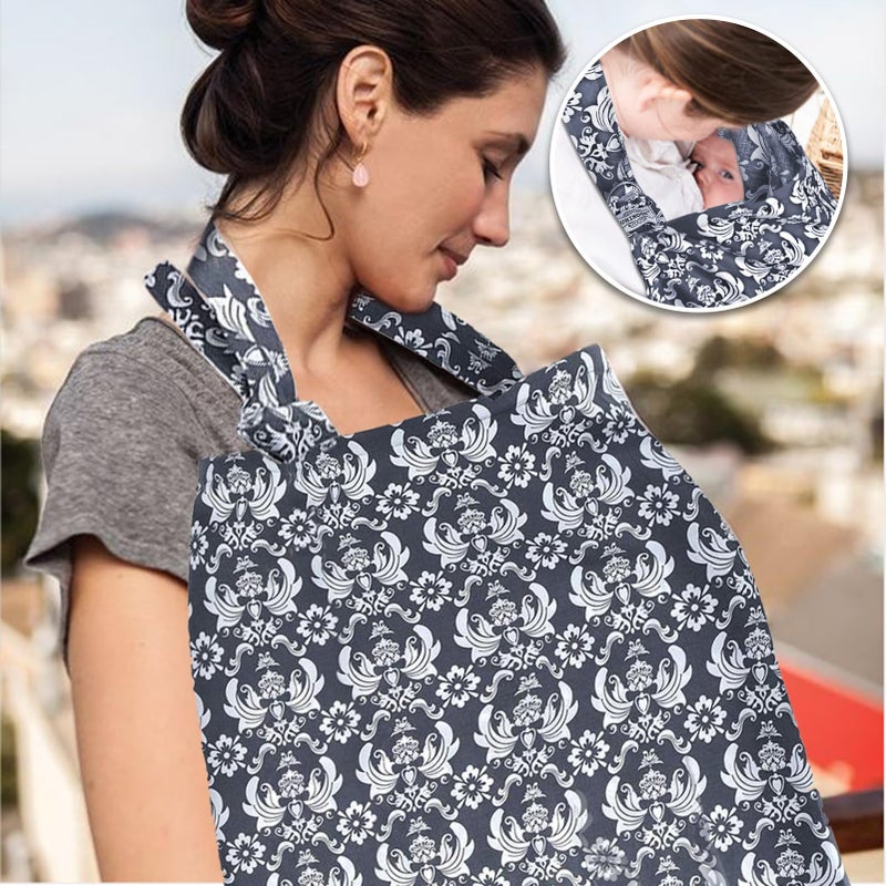 UHINOOS Nursing Cover for Mom Breastfeeding, Baby Privacy Nursing Covers Up Breathable Cotton with Ajustable Hoop for Mother (Grey) - Image 2