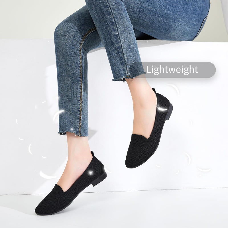 BABUDOG Women's Sparkly Flats Shoes Shiny Mesh Loafers Shoes Soft Memory Foam Flats(Full Black.US8.5) - Image 2