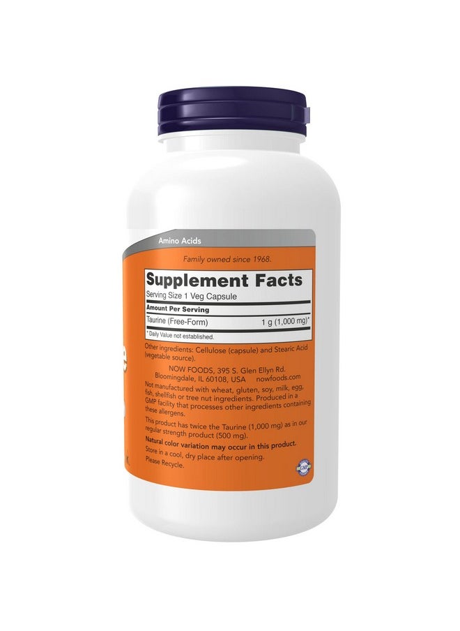 now Supplements Taurine 1000 Mg Double Strength Nervous System Health* 250 Veg Capsules  - Image 3