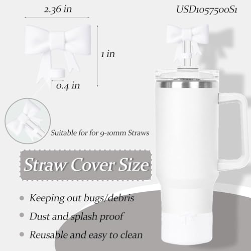 Lnulyaciy Bow Silicone Protective for Stanley Boot for 20/30/40Oz, Bow Straw Cover Topper for Stanley Cup 10mm/0.4in, 2 Pack Cup Accessories Compatible 12-24Oz for Hydroflask Boot and More (White Set) - Image 2