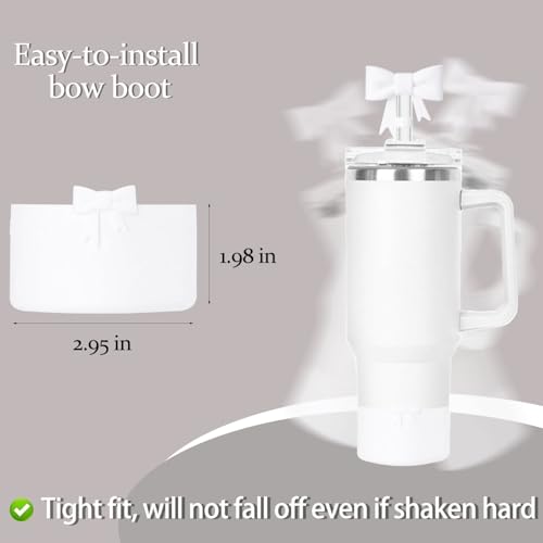 Lnulyaciy Bow Silicone Protective for Stanley Boot for 20/30/40Oz, Bow Straw Cover Topper for Stanley Cup 10mm/0.4in, 2 Pack Cup Accessories Compatible 12-24Oz for Hydroflask Boot and More (White Set) - Image 5