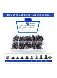Generic 90 Sets Screws Assorted Kit, 6 Sizes of Round Flat Head Leather Rivets Metal Screw Studs for DIY Leather Craft and Bookbinding (M5 X 4, 5, 6, 8, 10, 12) (Black)  - Image 2