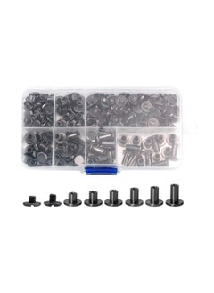 Generic 90 Sets Screws Assorted Kit, 6 Sizes of Round Flat Head Leather Rivets Metal Screw Studs for DIY Leather Craft and Bookbinding (M5 X 4, 5, 6, 8, 10, 12) (Black)  - Image 1