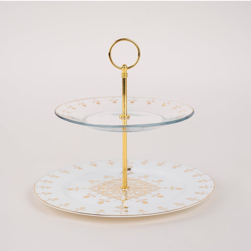 لا ميسا حامل الكيك بدورين مصنوع من البورسلان والزجاج من لا ميسا باللون الذهبي - Image 2