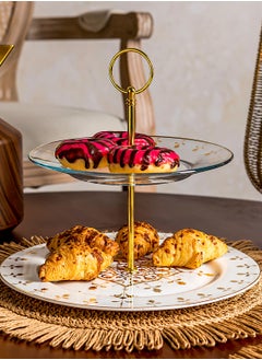 La Mesa 2 Tier Glass & Porcelain Dessert Serving Stand  - Image 1