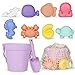 MarcZero 11Pcs Silicone Beach ToysModern Baby Beach ToysTravel Friendly Beach SetEco Friendly ToySilicone Bucket Shovel 8 Sand Molds Beach BagSilicone Sand Toys for Toddlers Kids Purple - Image 2