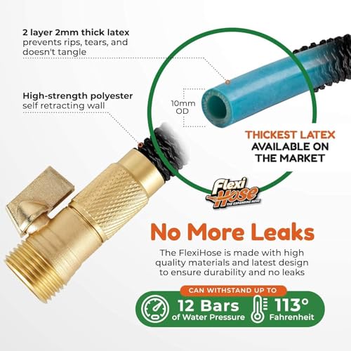 Flexi Hose Plus Expandable Garden Hose with 8 Function Nozzle, 50FT - Lightweight Retractable Garden Hose, Water Hose - No-Kink Flexibility, 3/4 Inch Solid Brass Fittings Includes Hook & Bag - Image 4
