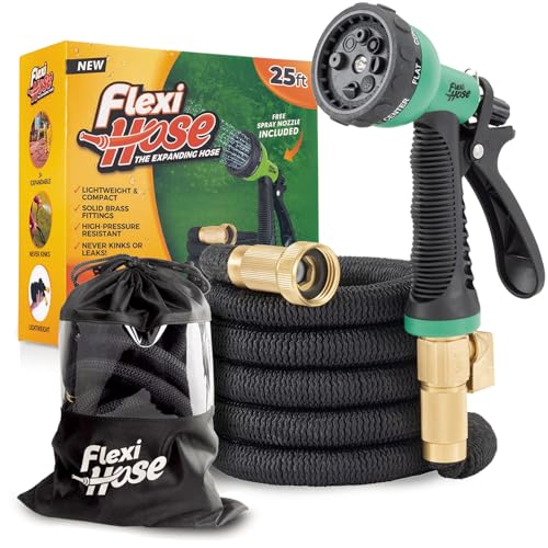 Flexi Hose Plus Expandable Garden Hose with 8 Function Nozzle, 50FT - Lightweight Retractable Garden Hose, Water Hose - No-Kink Flexibility, 3/4 Inch Solid Brass Fittings Includes Hook & Bag - Image 1