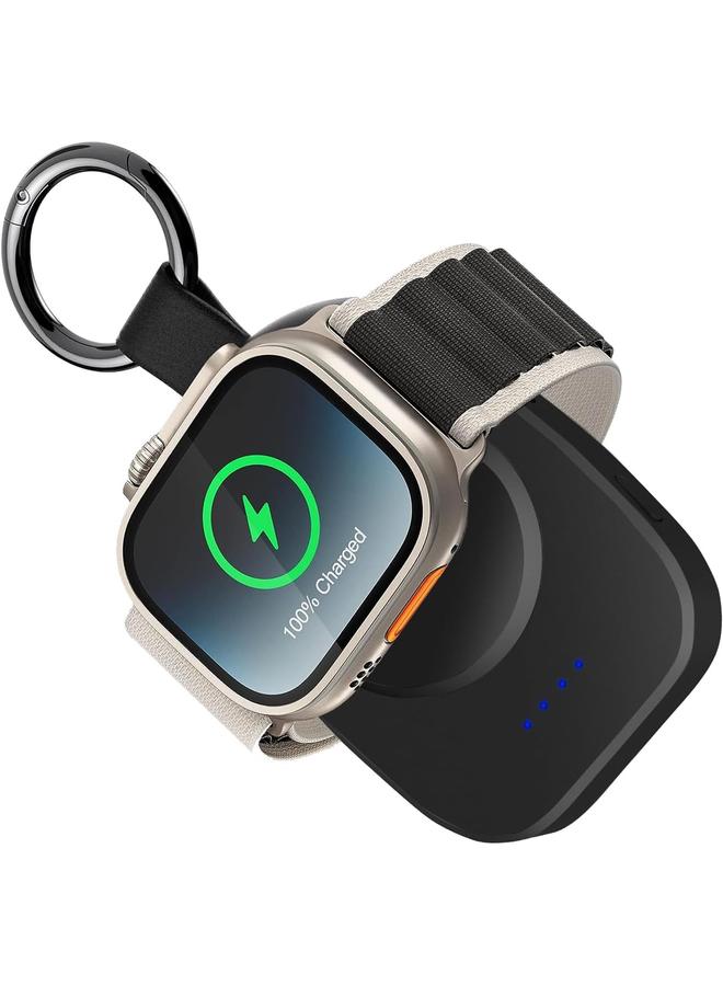 Bluejw Portable Charger for Apple Watch, Wireless Fast Charging iWatch Charger 1400mAh Power Bank Travel Keychain Accessories Charger for Apple Watch Series 9/8/7/6/5/4/3/2/SE/Ultra, Black - Image 1
