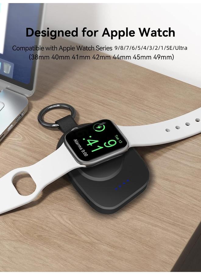 Bluejw Portable Charger for Apple Watch, Wireless Fast Charging iWatch Charger 1400mAh Power Bank Travel Keychain Accessories Charger for Apple Watch Series 9/8/7/6/5/4/3/2/SE/Ultra, Black - Image 2