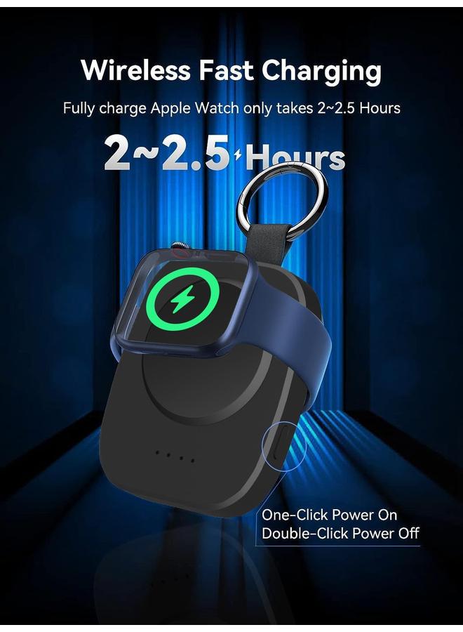 Bluejw Portable Charger for Apple Watch, Wireless Fast Charging iWatch Charger 1400mAh Power Bank Travel Keychain Accessories Charger for Apple Watch Series 9/8/7/6/5/4/3/2/SE/Ultra, Black - Image 4
