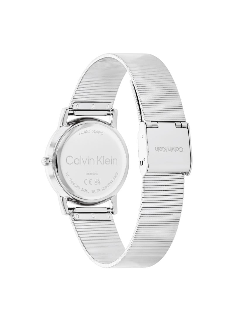 CALVIN KLEIN ساعة نسائية دائرية أنالوج بعلبة فضية بيضاء - 25100033  - Image 3