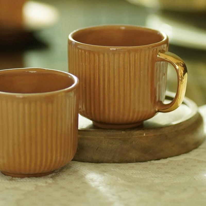 Courtyard Hand Cast Ceramic Baardez Tea Cups Set of 2Orange90 ML Set of 2 - Image 2