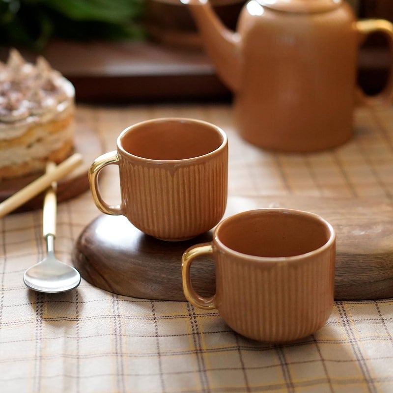Courtyard Hand Cast Ceramic Baardez Tea Cups Set of 2Orange90 ML Set of 2 - Image 3