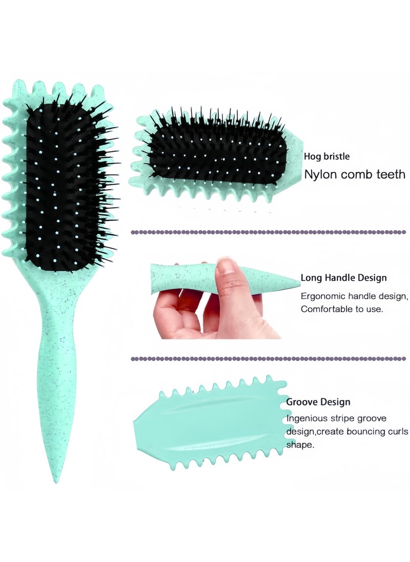 Curl Defining Brush, Curly Hair Brush Styling Brush for Detangling, Combing, Shaping and Defining Curls For Women and Men Less Pulling, Reduce Pulling and Curl Separation (Green)