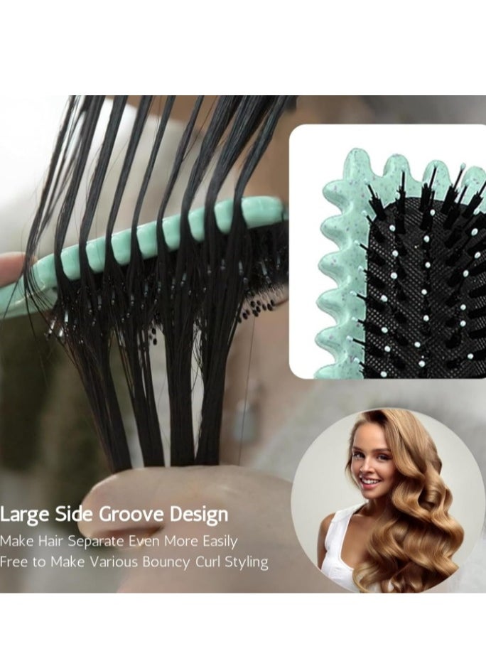 Curl Defining Brush, Curly Hair Brush Styling Brush for Detangling, Combing, Shaping and Defining Curls For Women and Men Less Pulling, Reduce Pulling and Curl Separation (Green)