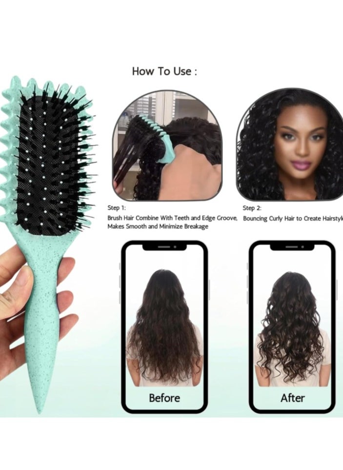 Curl Defining Brush, Curly Hair Brush Styling Brush for Detangling, Combing, Shaping and Defining Curls For Women and Men Less Pulling, Reduce Pulling and Curl Separation (Green)
