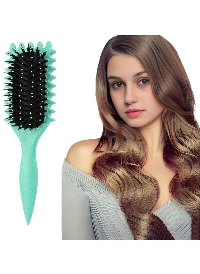 Curl Defining Brush, Curly Hair Brush Styling Brush for Detangling, Combing, Shaping and Defining Curls For Women and Men Less Pulling, Reduce Pulling and Curl Separation (Green)