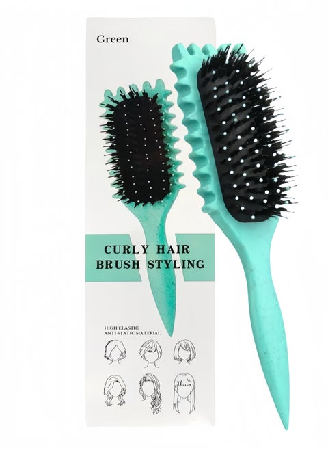 Curl Defining Brush, Curly Hair Brush Styling Brush for Detangling, Combing, Shaping and Defining Curls For Women and Men Less Pulling, Reduce Pulling and Curl Separation (Green)