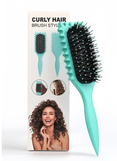 Curl Defining Brush, Curly Hair Brush Styling Brush for Detangling, Combing, Shaping and Defining Curls For Women and Men Less Pulling, Reduce Pulling and Curl Separation (Green)