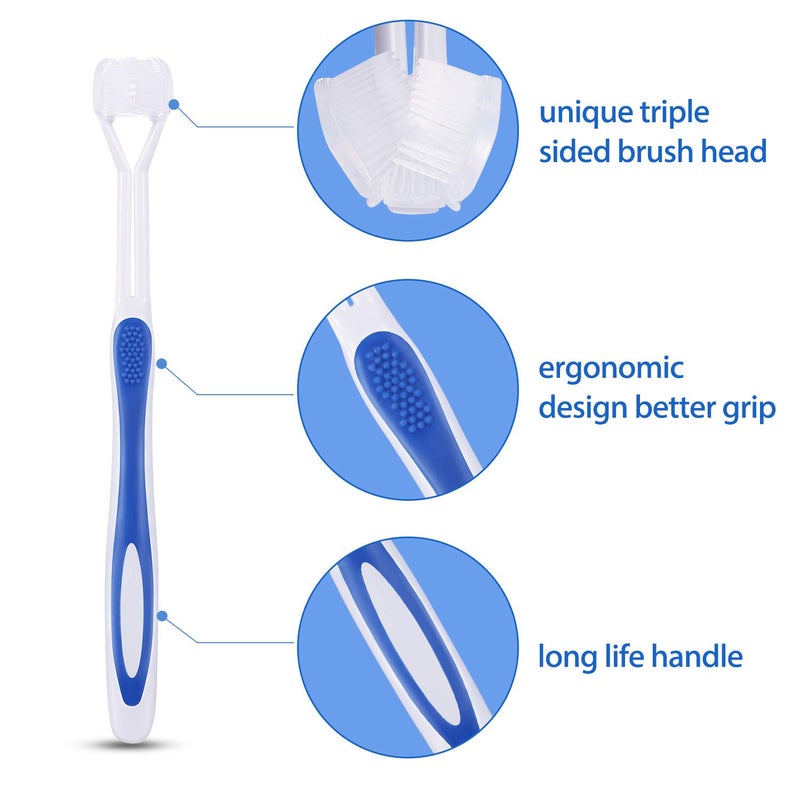 Boao 2 Pieces Autism Toothbrush Three Bristle Travel Toothbrush for Complete Teeth and Gum-Care, Great Angle Bristles Clean Each Tooth, Soft and Gentle (Green, Blue) - Image 5