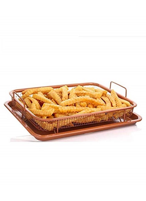 Copper Crisper Tray Non-Stick Oven Baking Tray with Elevated Mesh Crisping Grill Basket 2 Piece Set