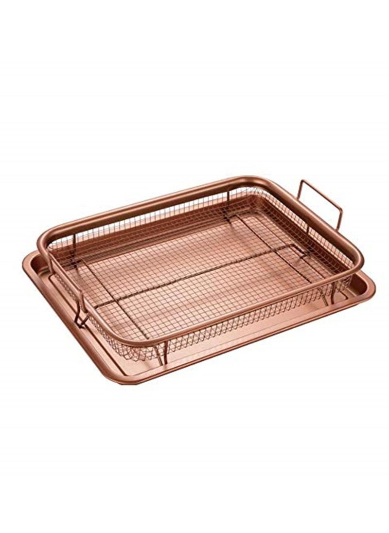 Generic - Copper Crisper Tray Non-Stick Oven Baking Tray with Elevated Mesh Crisping Grill Basket 2 Piece Set - Image 1