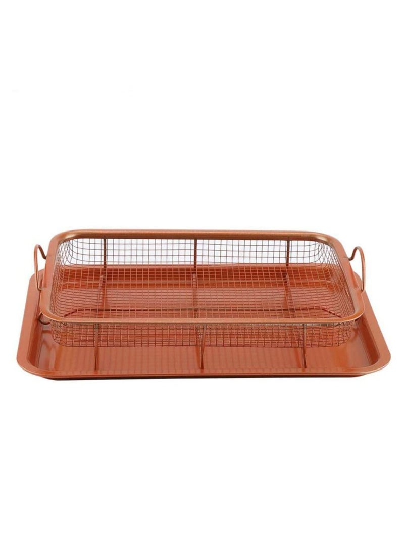 Generic - Copper Crisper Tray Non-Stick Oven Baking Tray with Elevated Mesh Crisping Grill Basket 2 Piece Set - Image 1