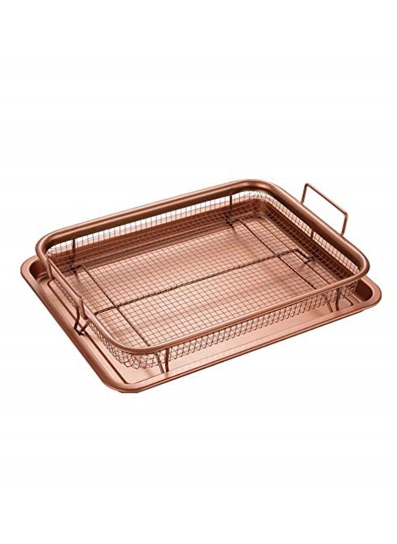 Generic - Copper Crisper Tray Non-Stick Oven Baking Tray with Elevated Mesh Crisping Grill Basket 2 Piece Set - Image 1