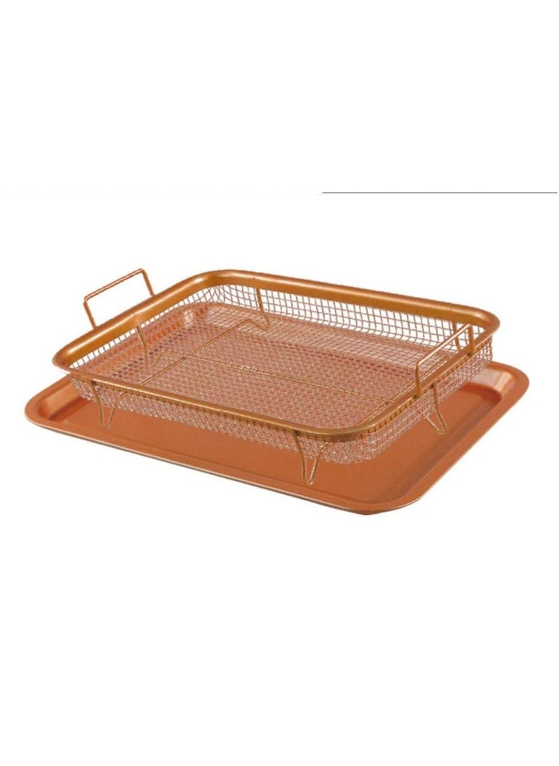 Generic - Copper Crisper Tray Non-Stick Oven Baking Tray with Elevated Mesh Crisping Grill Basket 2 Piece Set - Image 1