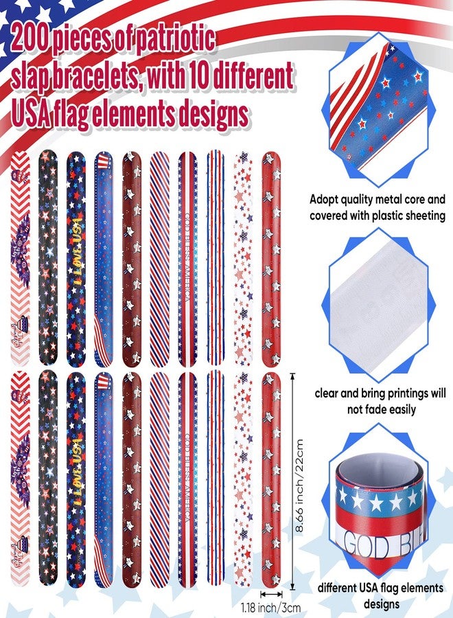 Jerify 200 Pieces 4th of July Patriotic Slap Bracelets Patriotic Wristbands Gifts for Kids Party Supplies Decorations Red White and Blue Accessories for Memorial for Little Teenagers Kids Girls Boys - Image 2