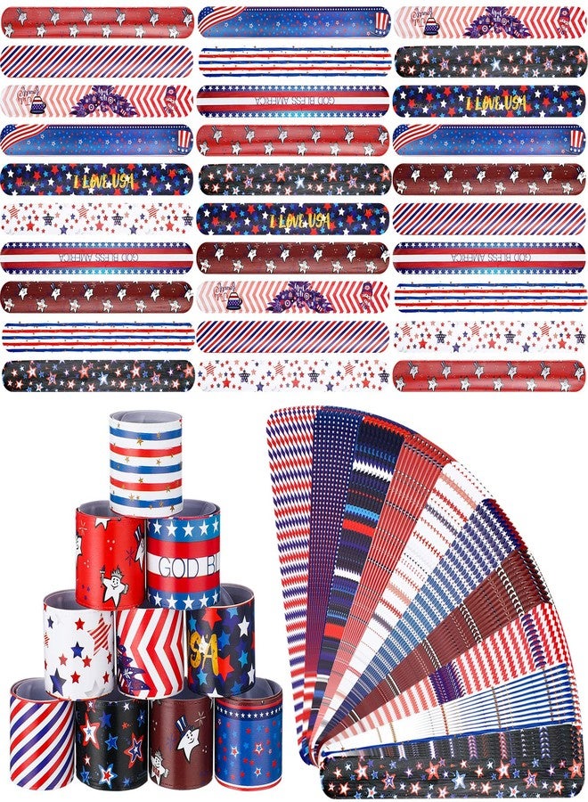 Jerify 200 Pieces 4th of July Patriotic Slap Bracelets Patriotic Wristbands Gifts for Kids Party Supplies Decorations Red White and Blue Accessories for Memorial for Little Teenagers Kids Girls Boys - Image 1