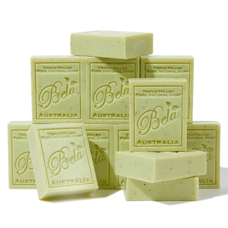 BELA Lemon Myrtle and Lemongrass Soap 33 OZ Pack of 12 Long Lasting French Triple Milled Bar Soap with Organic Shea Butter Hand Face and Body Wash Bar Made in Australia