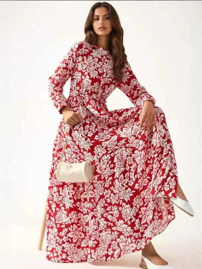 HICCUP Printed Maxi Dress with Shirt Collar