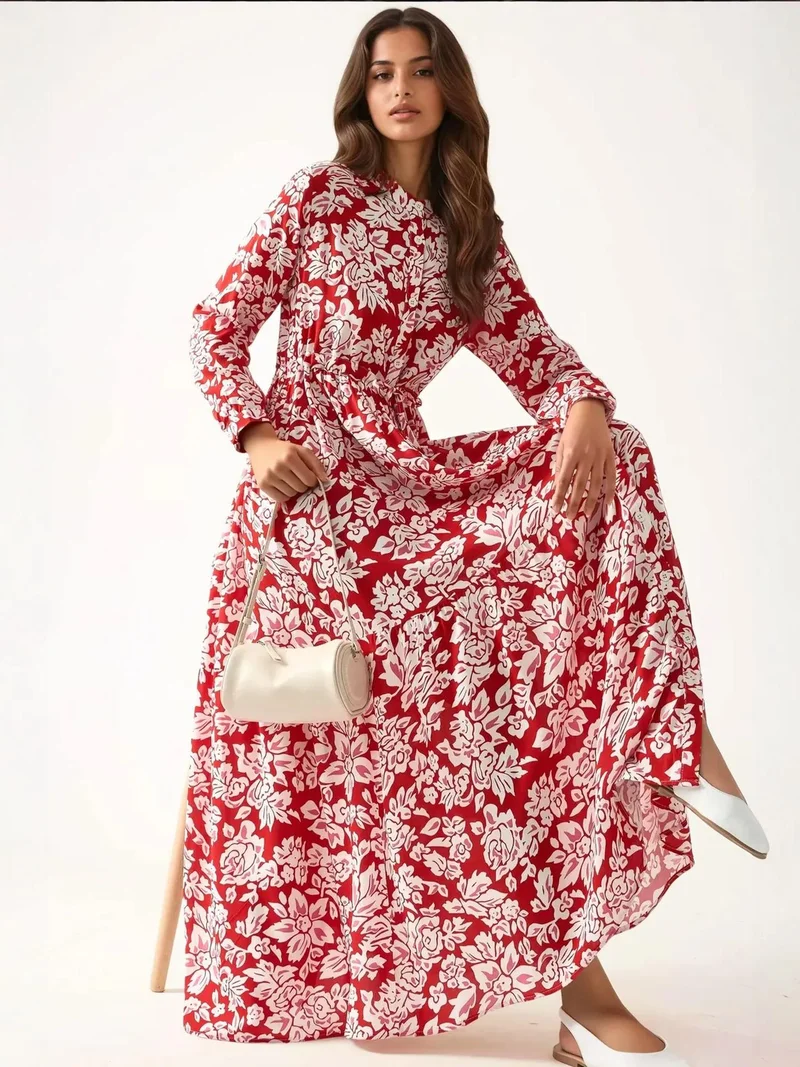 HICCUP Printed Maxi Dress with Shirt Collar