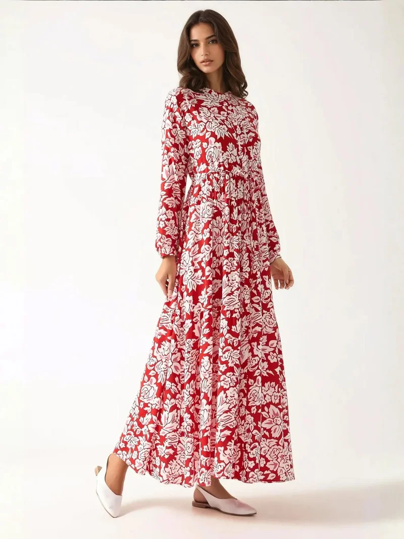 HICCUP Printed Maxi Dress with Shirt Collar