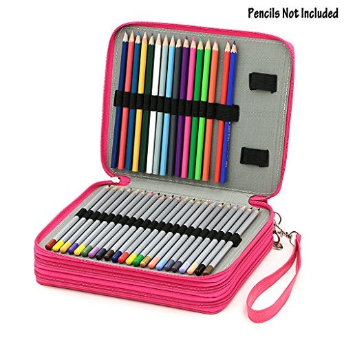 BTSKY Deluxe PU Leather Pencil Case For Colored Pencils - 120 Slot Pencil Holder with Handle Strap Handy Colored Pencil Box Large (Rose Red) - Image 2