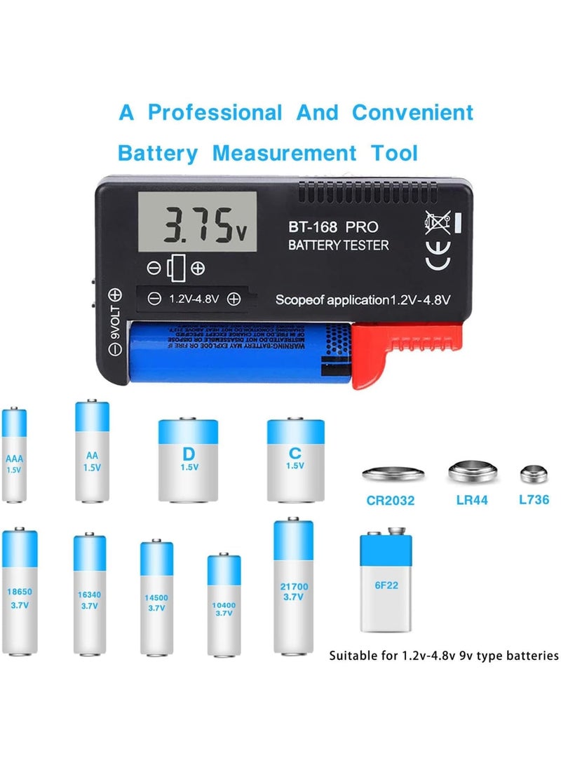 SOLARAE Battery Tester, 168PRO Digital LCD Battery Tester, 3 PCS Digital Battery Capacity Tester, for AA AAA C D 1.5V 3.7V 1.2~4.8V 9V Button Cell Batteries - Image 2