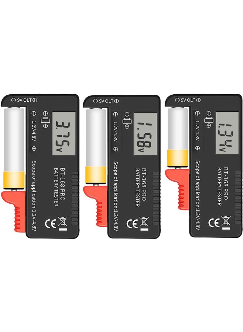 SOLARAE Battery Tester, 168PRO Digital LCD Battery Tester, 3 PCS Digital Battery Capacity Tester, for AA AAA C D 1.5V 3.7V 1.2~4.8V 9V Button Cell Batteries - Image 1