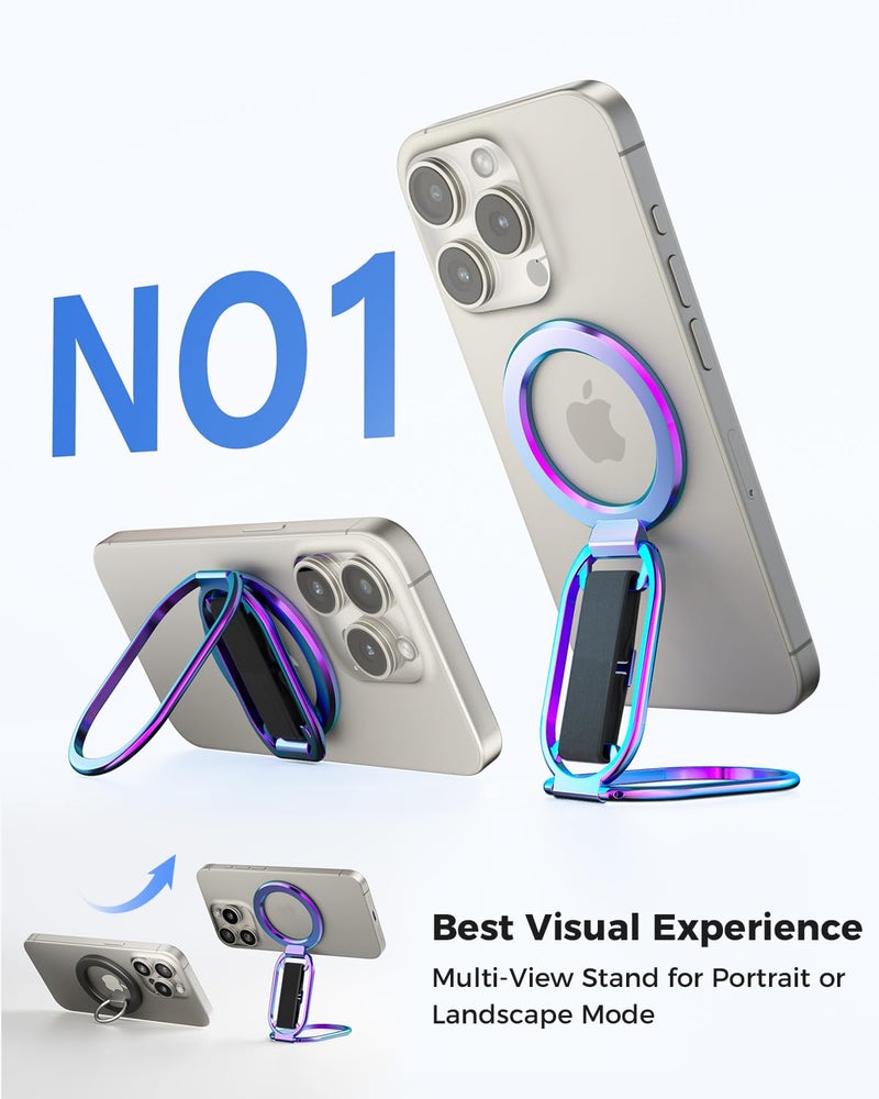 SUPERONE [2025 Newest] SUPERONE for Magsafe Phone Grip for Magnetic Kickstand Compatible with Mag Safe Finger Loop, 4-in-1 Phone Ring Holder Strap for Magnetic iPhone 17/16/15/14/13/12 (Silver) - Image 3