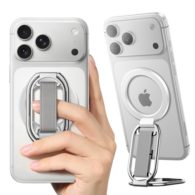 SUPERONE [2025 Newest] SUPERONE for Magsafe Phone Grip for Magnetic Kickstand Compatible with Mag Safe Finger Loop, 4-in-1 Phone Ring Holder Strap for Magnetic iPhone 17/16/15/14/13/12 (Silver) - Image 1