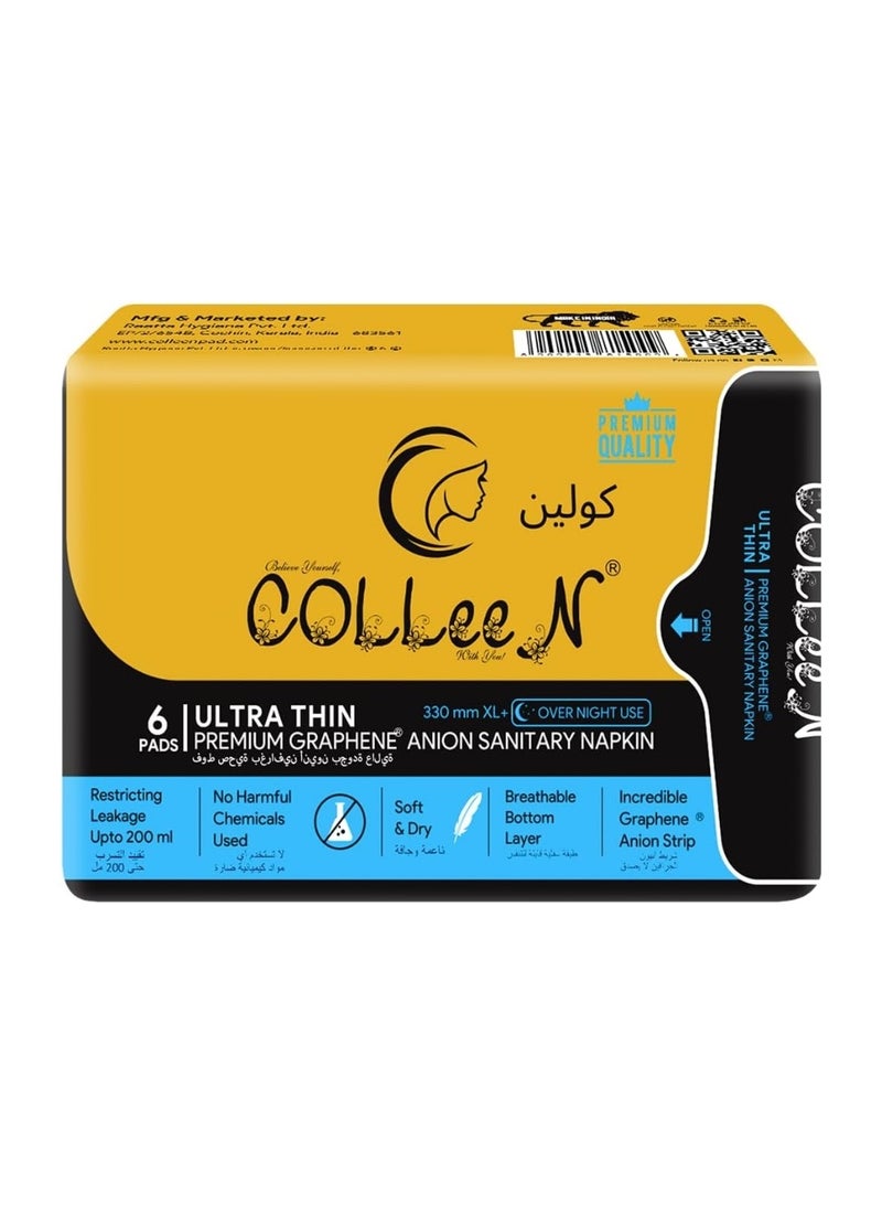 Colleen فوط صحية كولين بريميوم جرافين أنيون XL+ 330 مم | عبوة 6 قطع | فوط صحية للاستخدام الثقيل | للاستخدام الليلي - Image 1