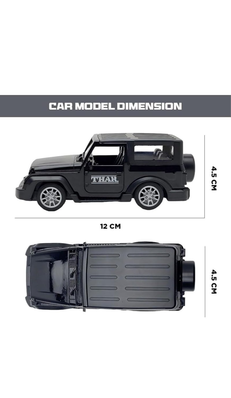 KAVANA 1:32 Scale Diecast Metal Pull-Back Openable Doors 4X4 Thar/Jeep Car Toy For Kids Realistic Miniature Model Gift 2+Yrs Girls Boys, Black - Image 5