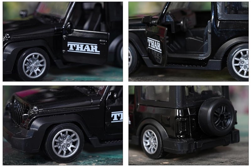 KAVANA 1:32 Scale Diecast Metal Pull-Back Openable Doors 4X4 Thar/Jeep Car Toy For Kids Realistic Miniature Model Gift 2+Yrs Girls Boys, Black - Image 2