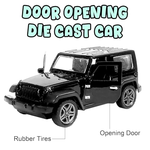 KAVANA 1:32 Scale Diecast Metal Pull-Back Openable Doors 4X4 Thar/Jeep Car Toy For Kids Realistic Miniature Model Gift 2+Yrs Girls Boys, Black - Image 4