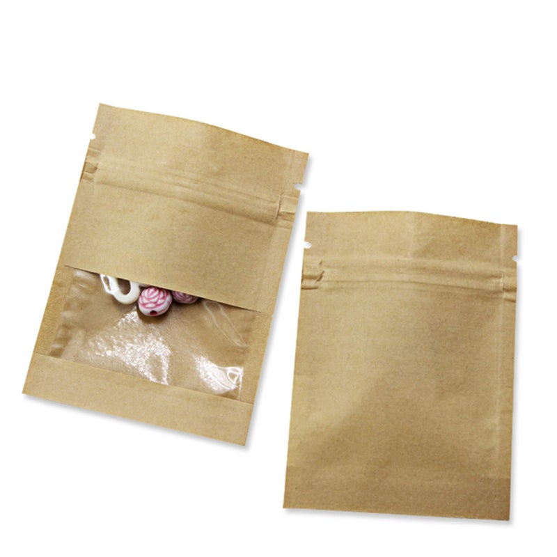 بابك PABCK 500 Pack 5.1x7.08 بوصة (الحجم الداخلي 4.7x5.7 بوصة) واضحة نافذة ورق كرافت بني لحزم بذور الأكياس القفل قفل الأكياس غلاف قفل السوست  - Image 1