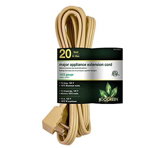 Power By GoGreen Go Green Power Inc. 20ft Appliance Cord, Beige - 14/3 SPT-3, Heavy Duty, Grounded Plug, Kink-Free, Ideal for Large Indoor Appliances - Image 1