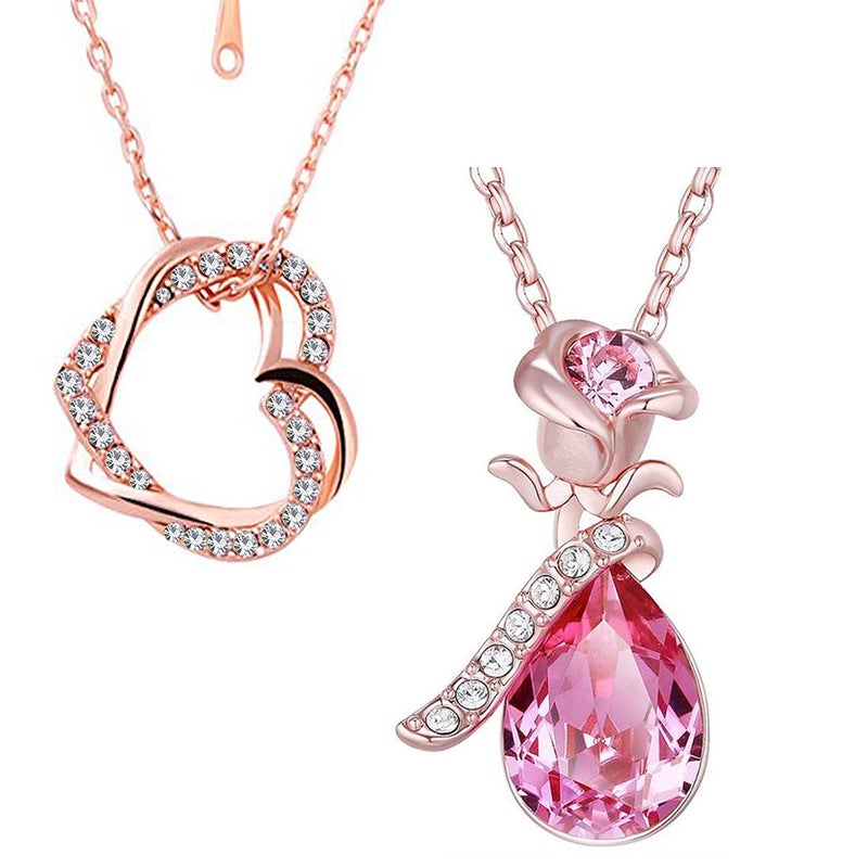 Fashion Jewellery Combo Of 2 Rose Gold Plated Designer Alloy Pendant Studded With White Crystal Stones For Girls And Women CO1000384