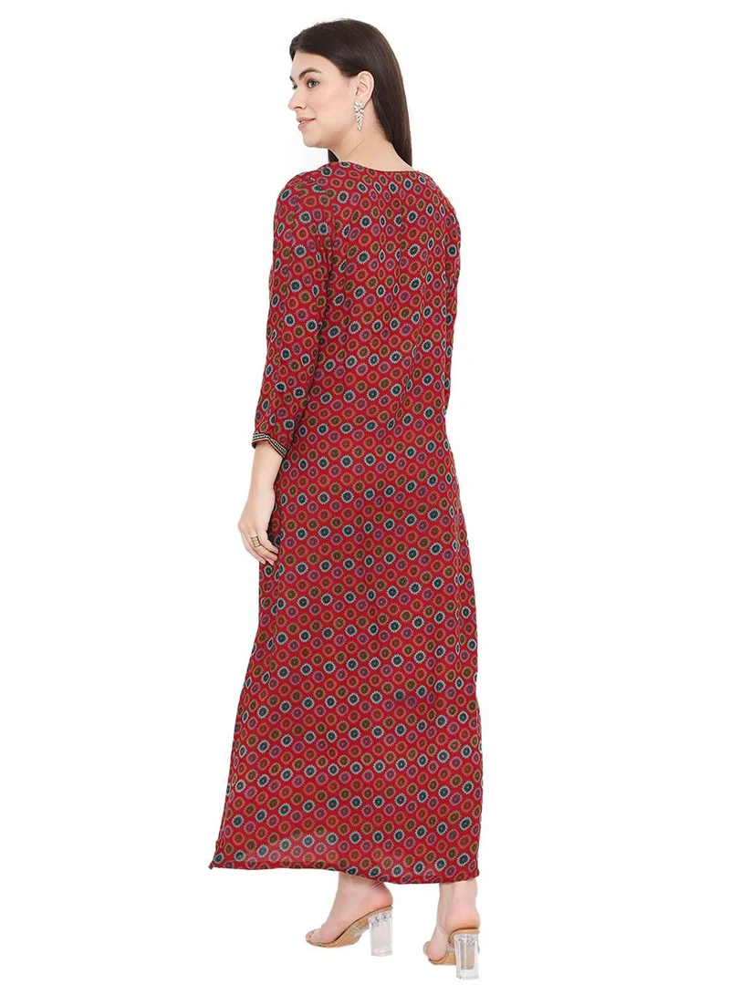 HANA & SARA MULTICOLOUR PRINTED WITH NECK EMBROIDERY ARABIC KAFTAN JALABIYA FARASHA