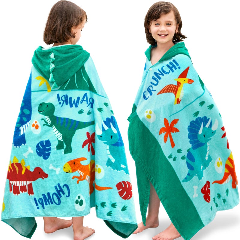 Joiedomi Dinosaur Hooded Towels for Kids Soft 100 Cotton Kids Beach Towel 30 x 50 for 310 Years Boy Girl Beach Hooded Poncho Absorbent Pool Toddler Swim Bath Wrap